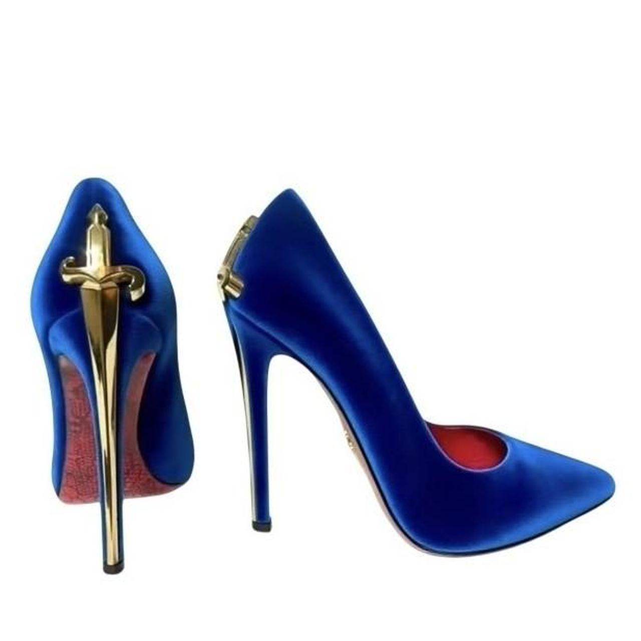 Blue Suede Sword Shaped High Heels