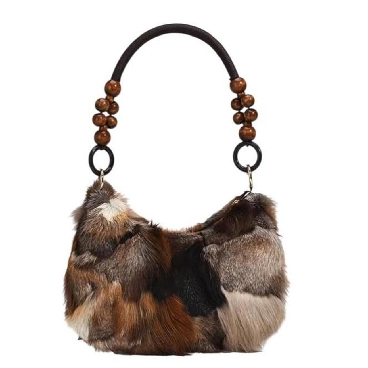 Brown Multi-Color Fur Beaded Handbag