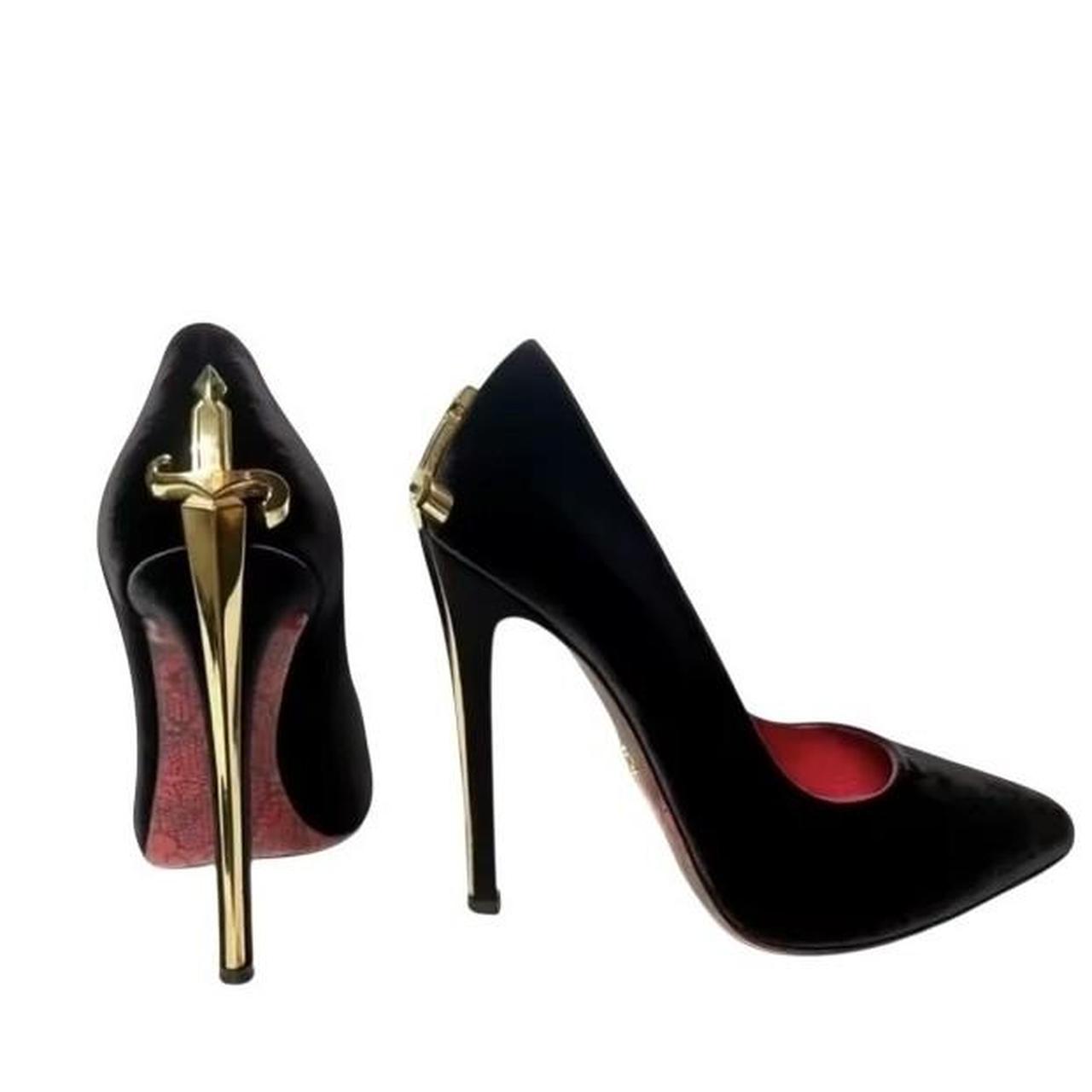 Black Red Bottoms Pointed Toe Gold High Heels
