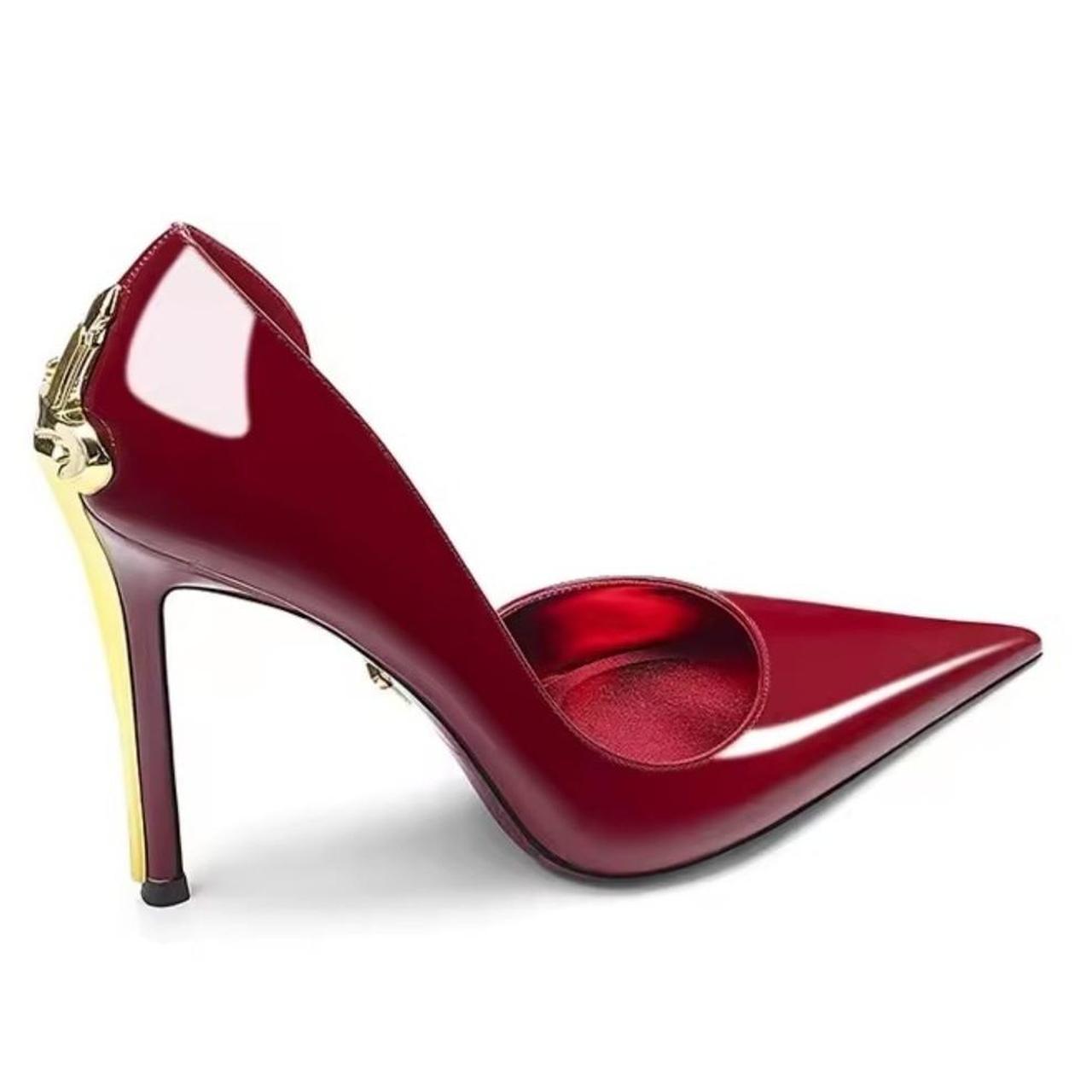Red Patent Leather Gold Decor High Heels