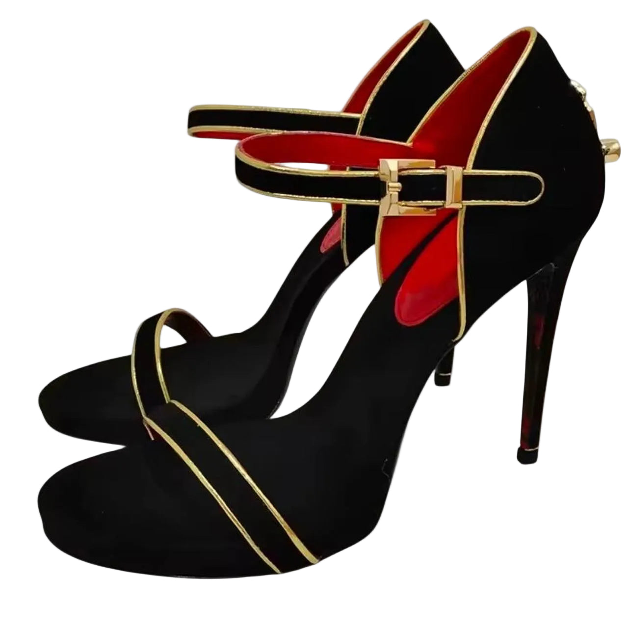 Suede Sword Shaped Ankle Strap High Heels