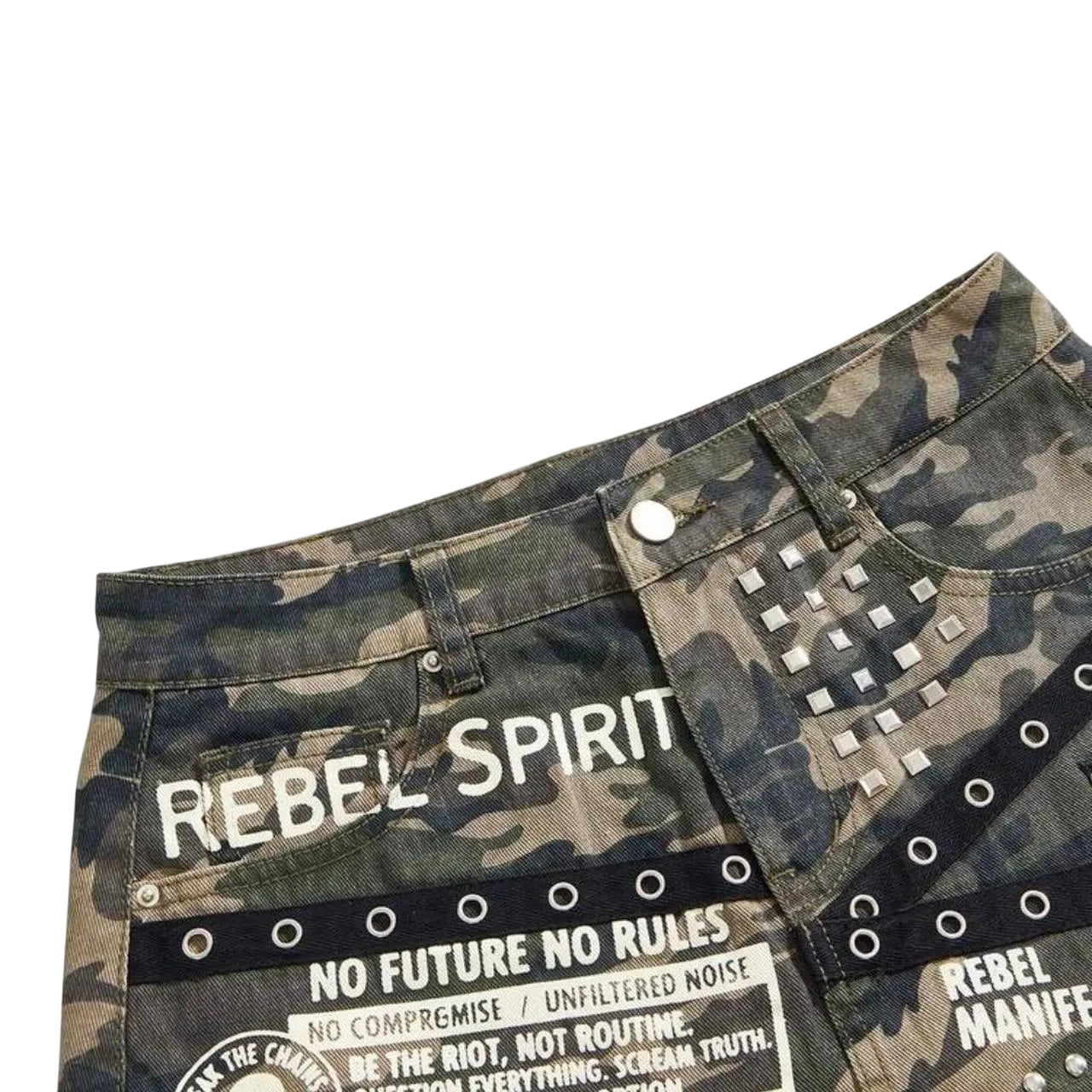 Rebel Spirit Denim Green Camo Mini Skirt