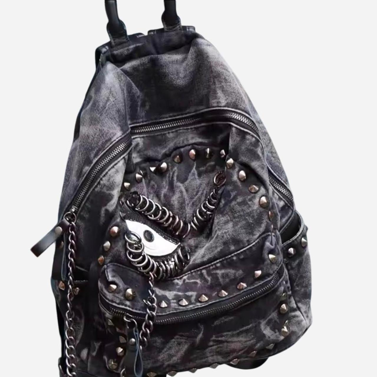 Black Denim Studded Backpack