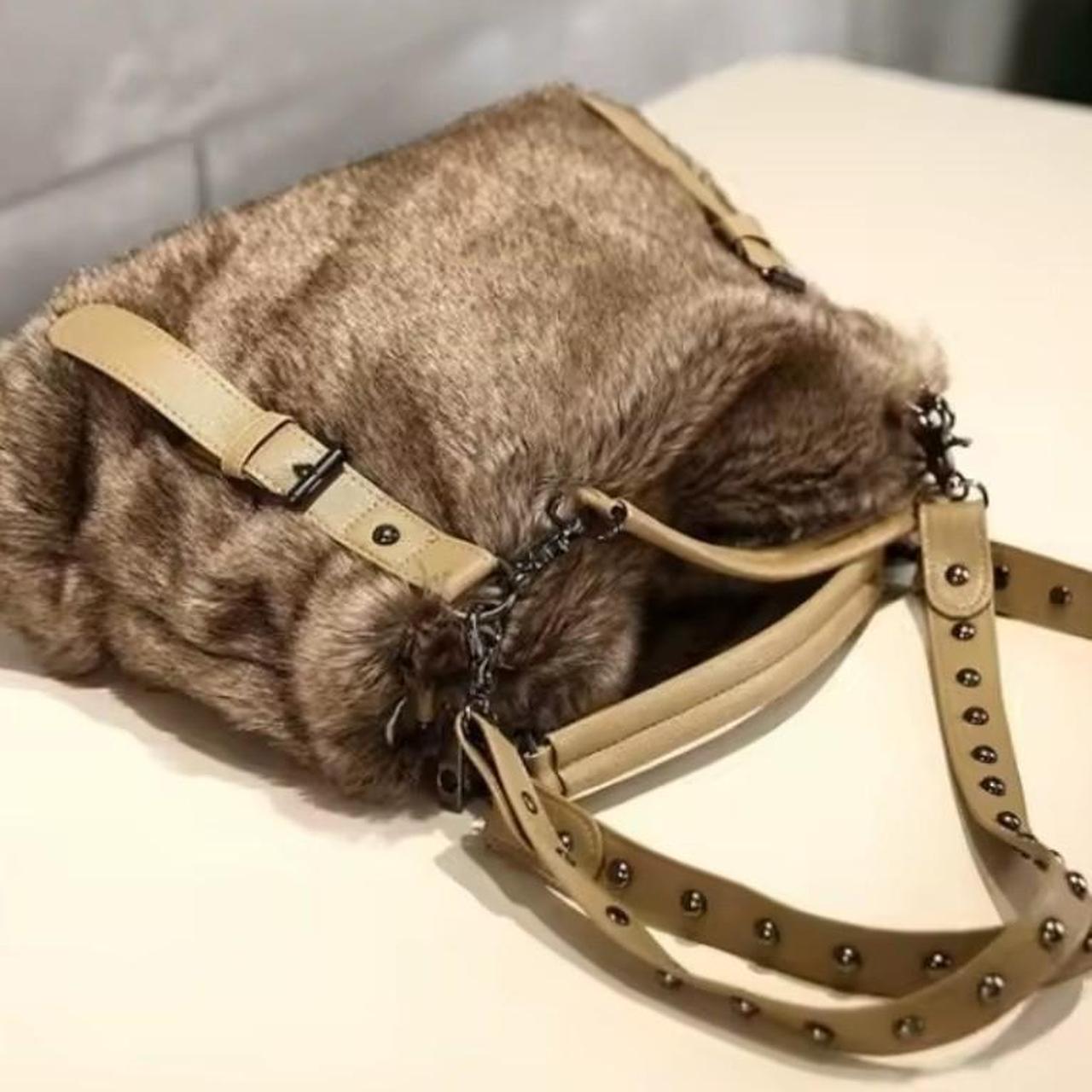 Brown Tan Fur Shoulder Handbag