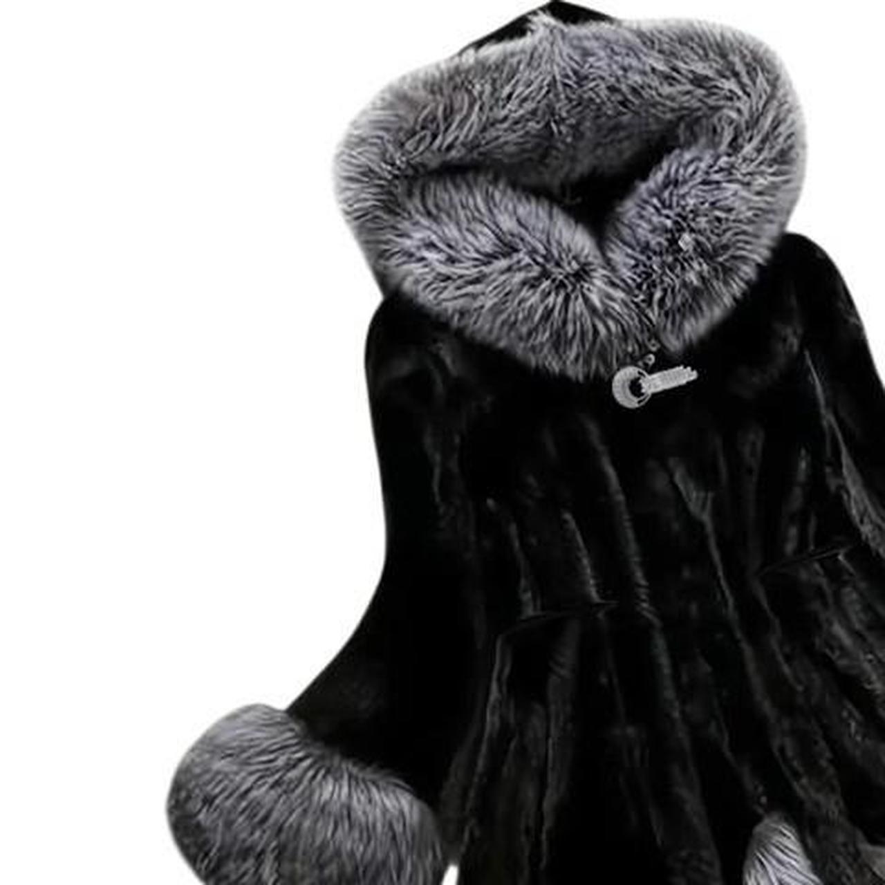 Women's Black Grey Fur Hooded Coat