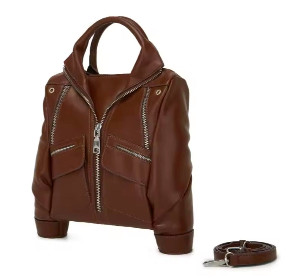 Brown Luxe Moto Jacket Shoulder Bag