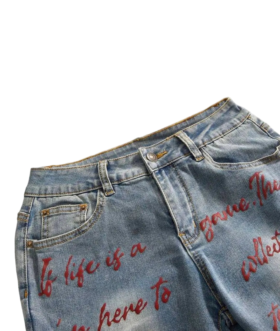 Denim Colorful Letter Embroidery Skinny Capri Jeans