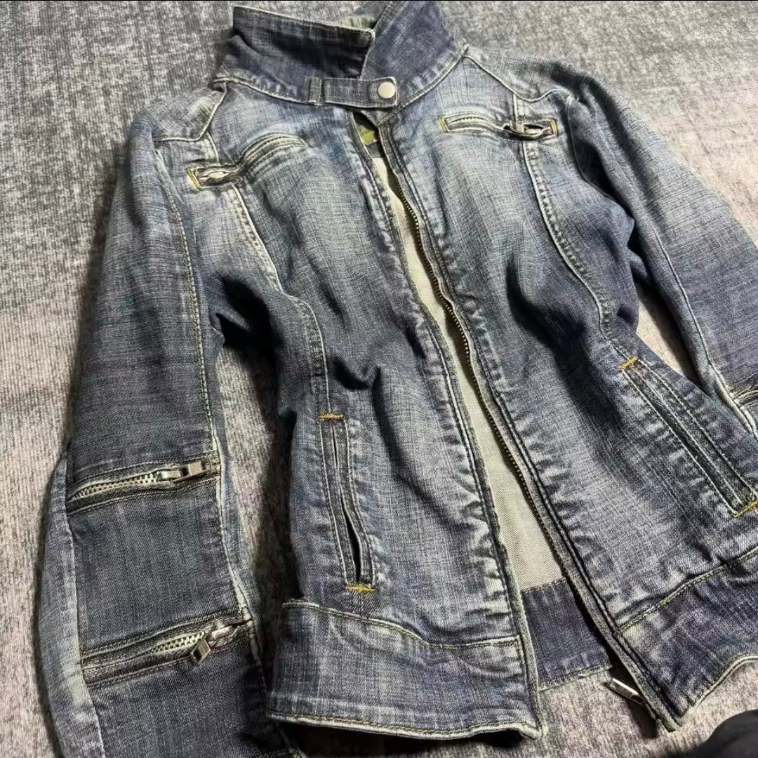 Women's Blue Zipper Denim Jacket