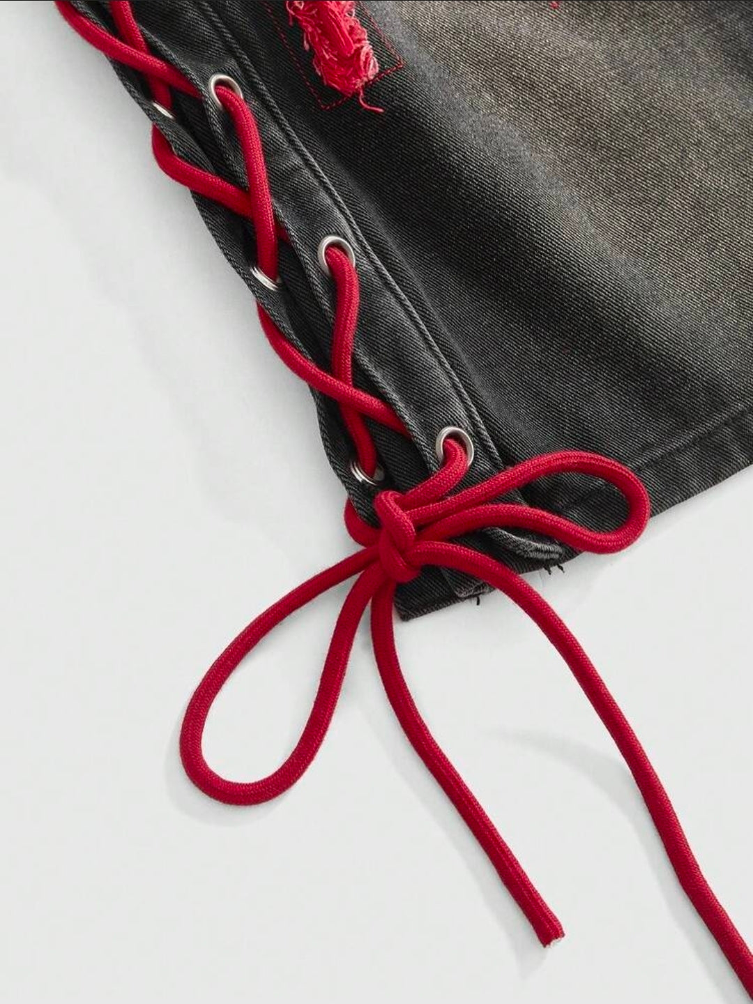 Star Lace-Up Denim Shorts with Cross Chain Detail