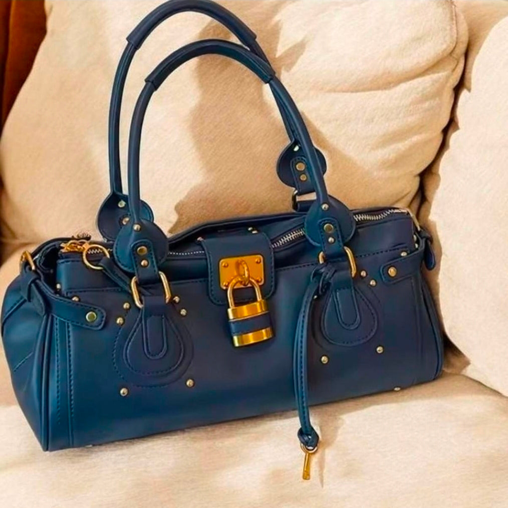 Blue Leather Double Strap Handbag