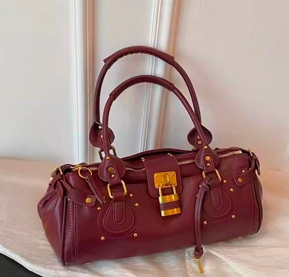 Burgundy Leather Double Strap Handbag