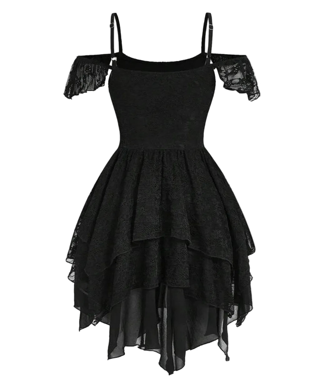Lace Mesh Off The Shoulder Layered Asymmetric Dress