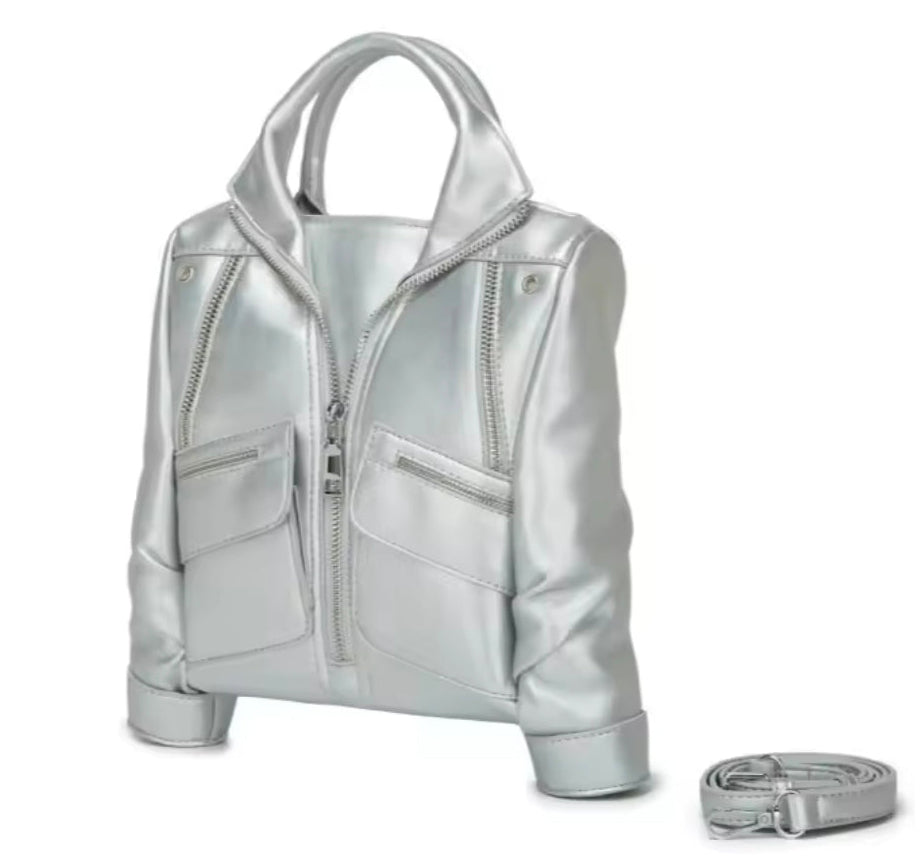 Silver Luxe Moto Jacket Shoulder Bag