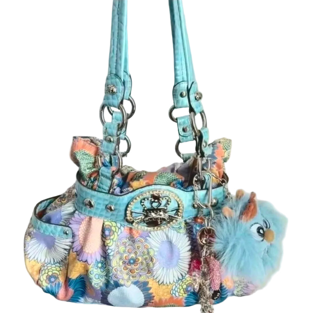 Retro Y2K Floral Studded Shoulder Handbag