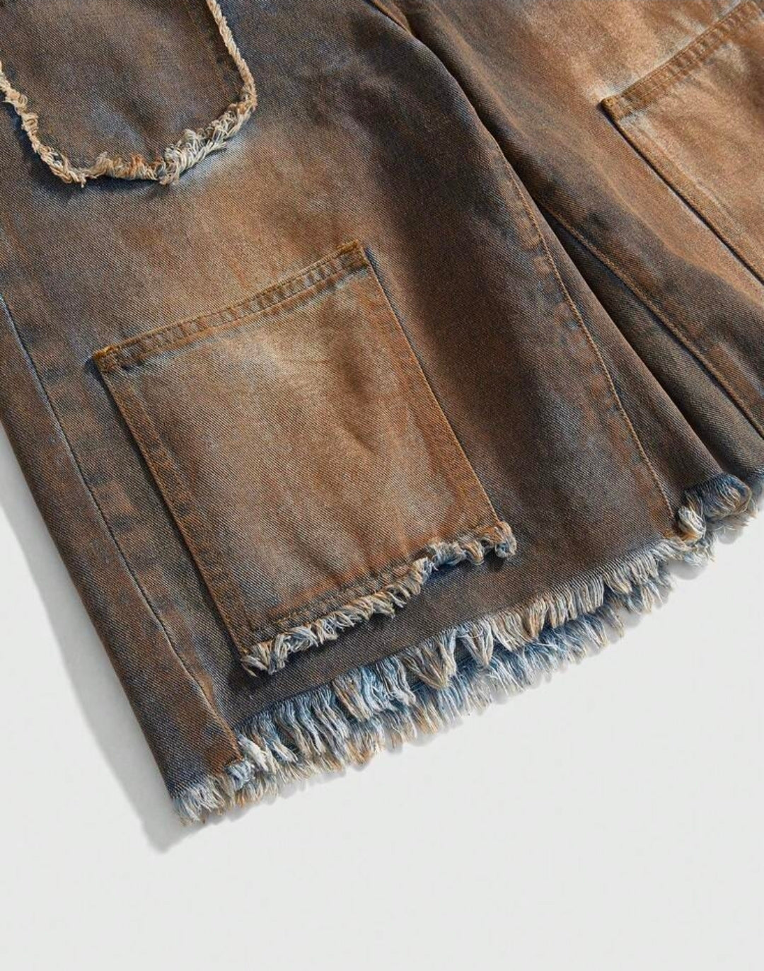 Vintage Distressed Washed Denim Cargo Shorts