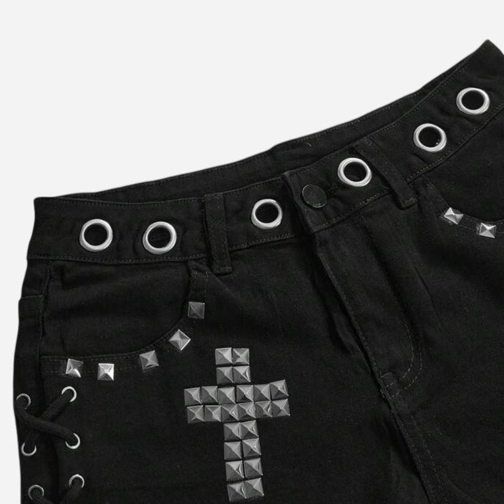 Women's Lace-Up Studded Rivet Shorts