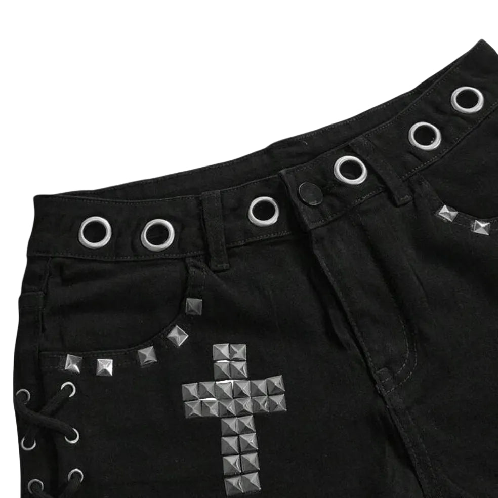 Women's Lace-Up Studded Rivet Shorts