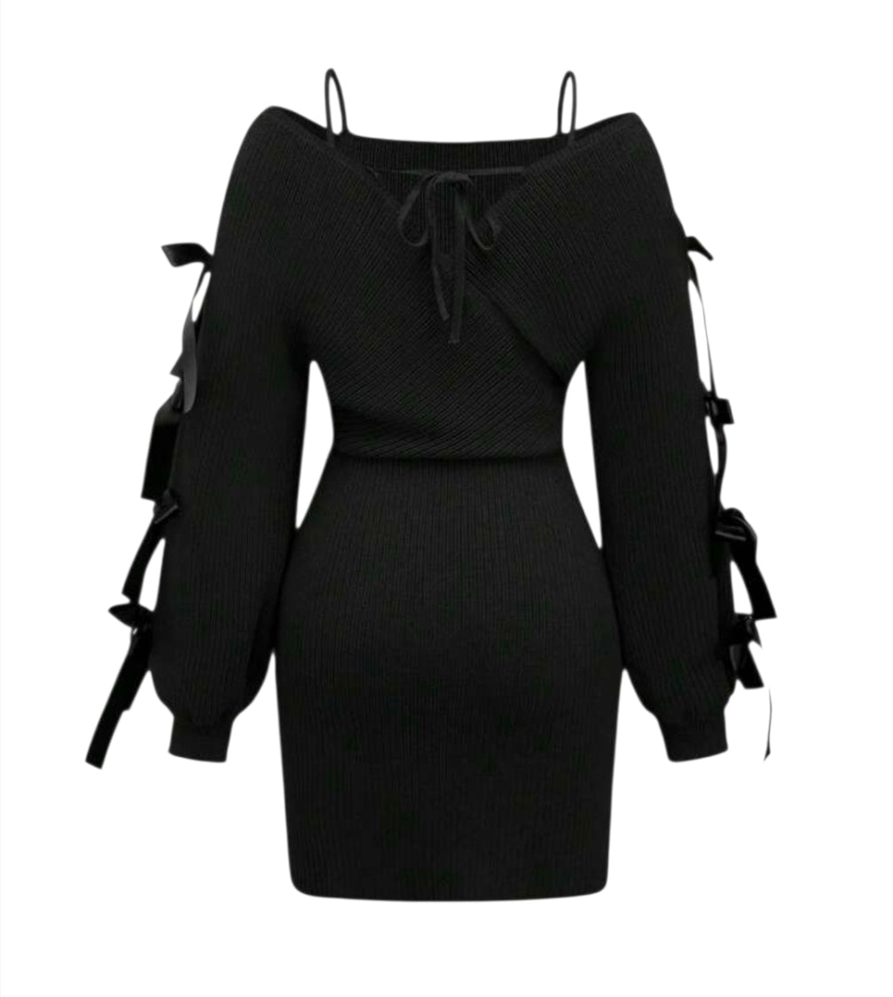 Black Off The Shoulder Bodycon Bowknot Midi Dress