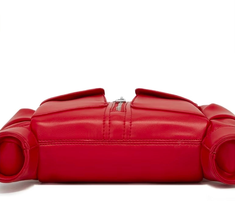 Red Luxe Moto Jacket Shoulder Bag