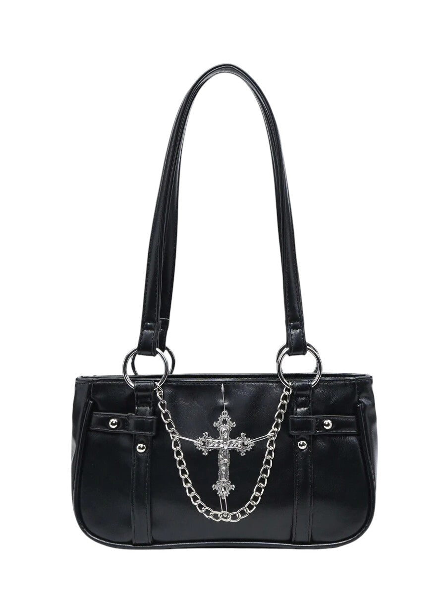 Women's Black Gothic Cross Chain Shoulder Bag