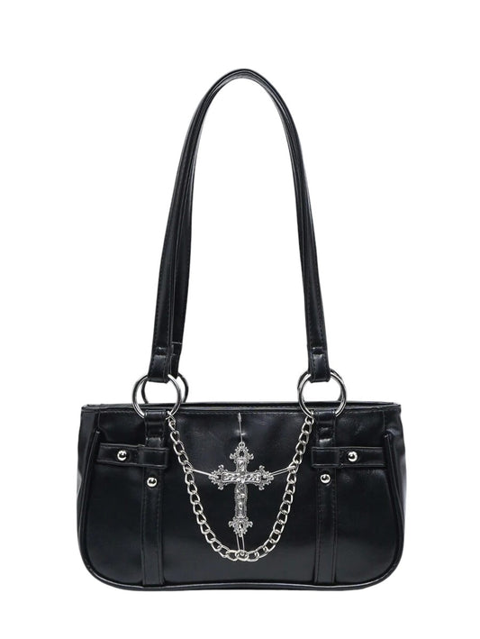 Women's Black Gothic Cross Chain Shoulder Bag