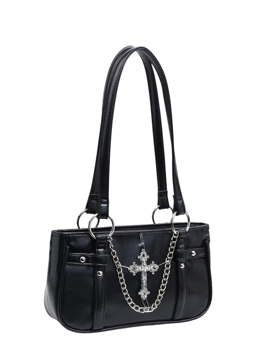 Women's Black Gothic Cross Chain Shoulder Bag