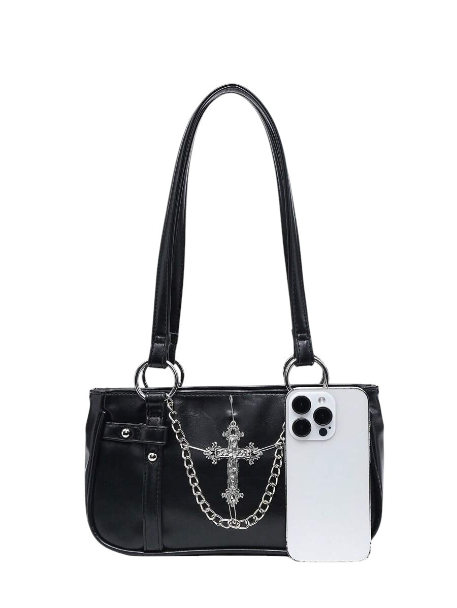 Women's Black Gothic Cross Chain Shoulder Bag