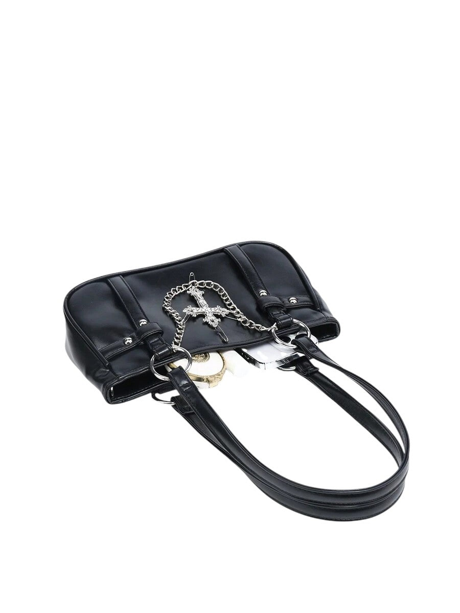 Women's Black Gothic Cross Chain Shoulder Bag