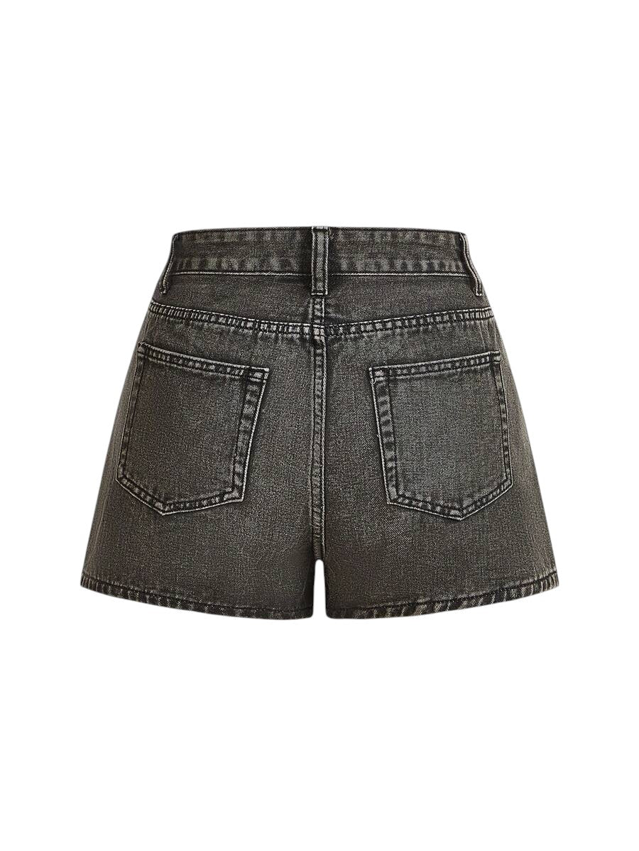 Women's Grey Star Fringe Utility Pocket Denim Shorts