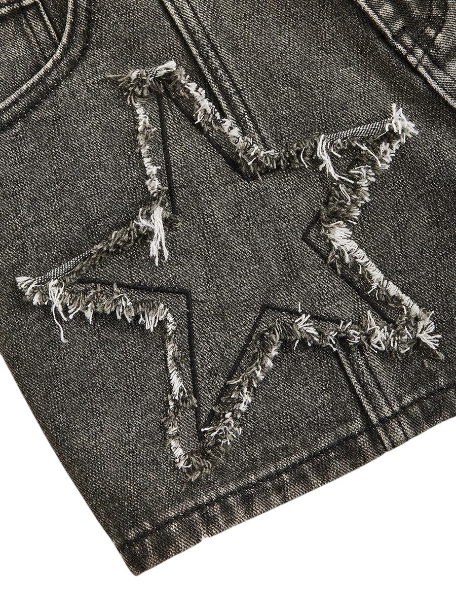 Women's Grey Star Fringe Utility Pocket Denim Shorts