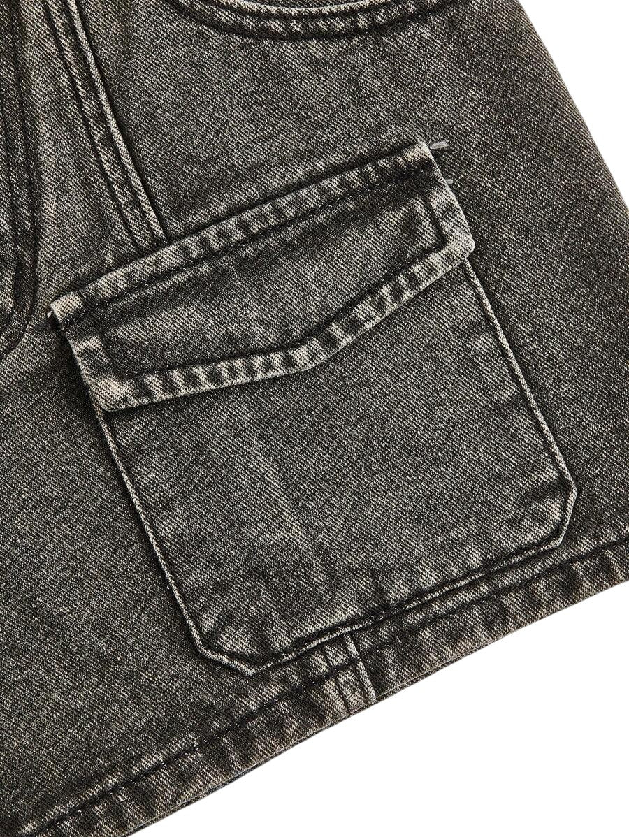 Women's Grey Star Fringe Utility Pocket Denim Shorts