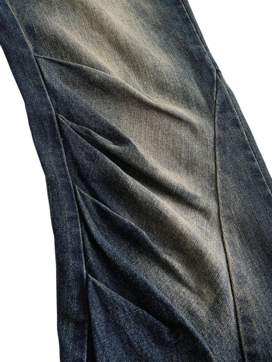 Blue Cross Rivet Distressed Low Rise Skinny Flare Jeans