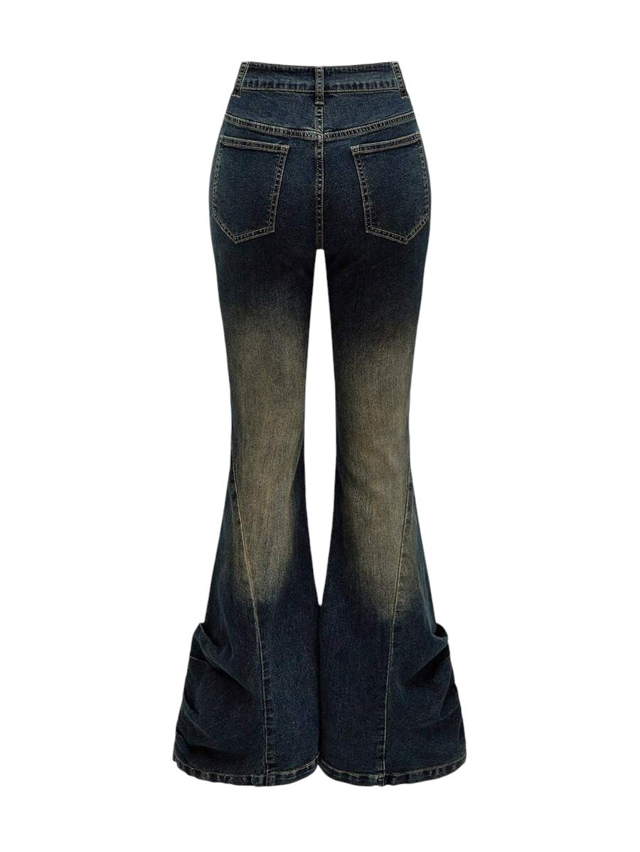 Blue Cross Rivet Distressed Low Rise Skinny Flare Jeans