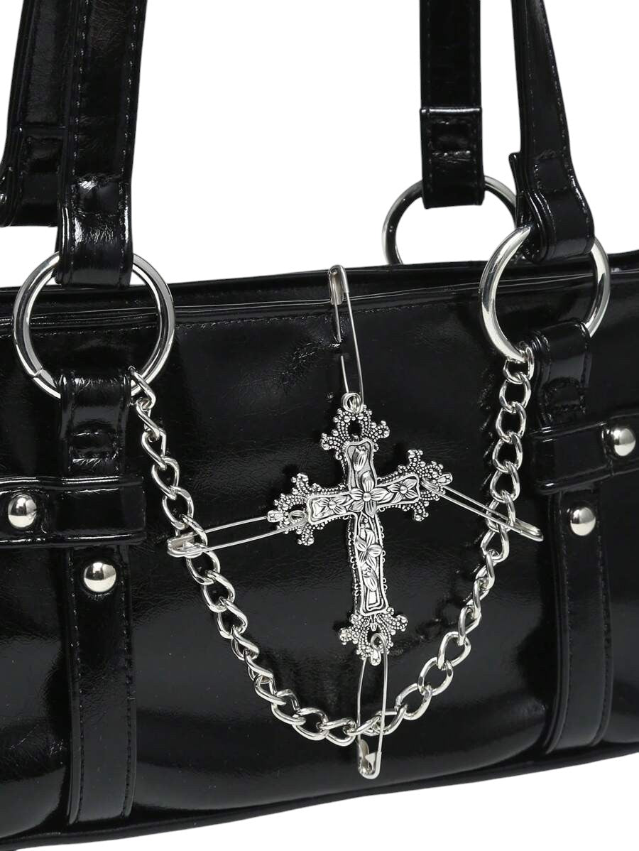 Women's Black Gothic Cross Chain Shoulder Bag