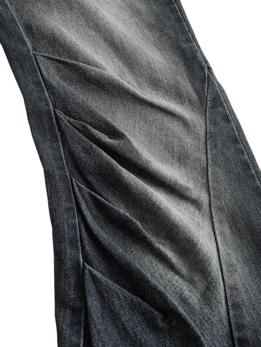Dark Grey Y2K Cross Stud Distressed Low Rise Flare Jeans