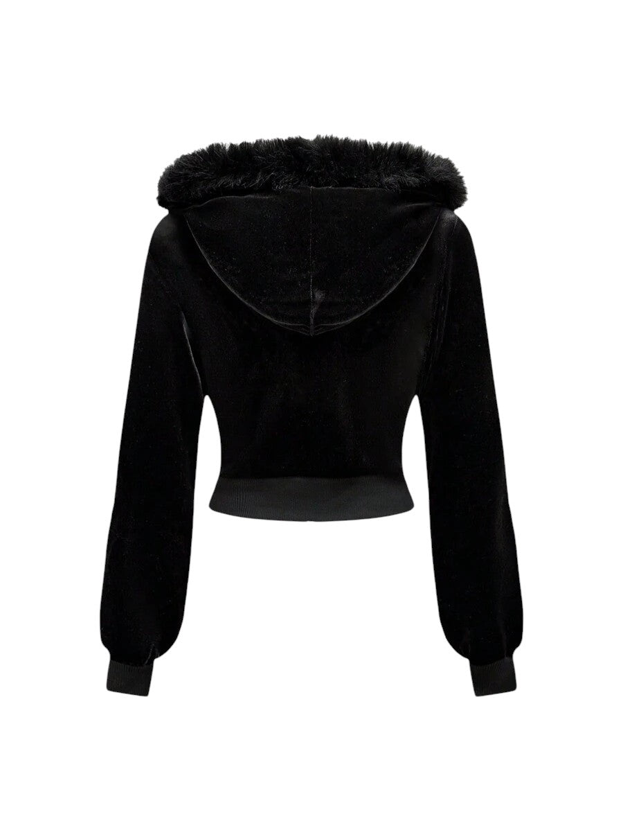 Black Velvet Cropped Hoodie & Low Rise Flare Pants Y2K Co-Ord Set