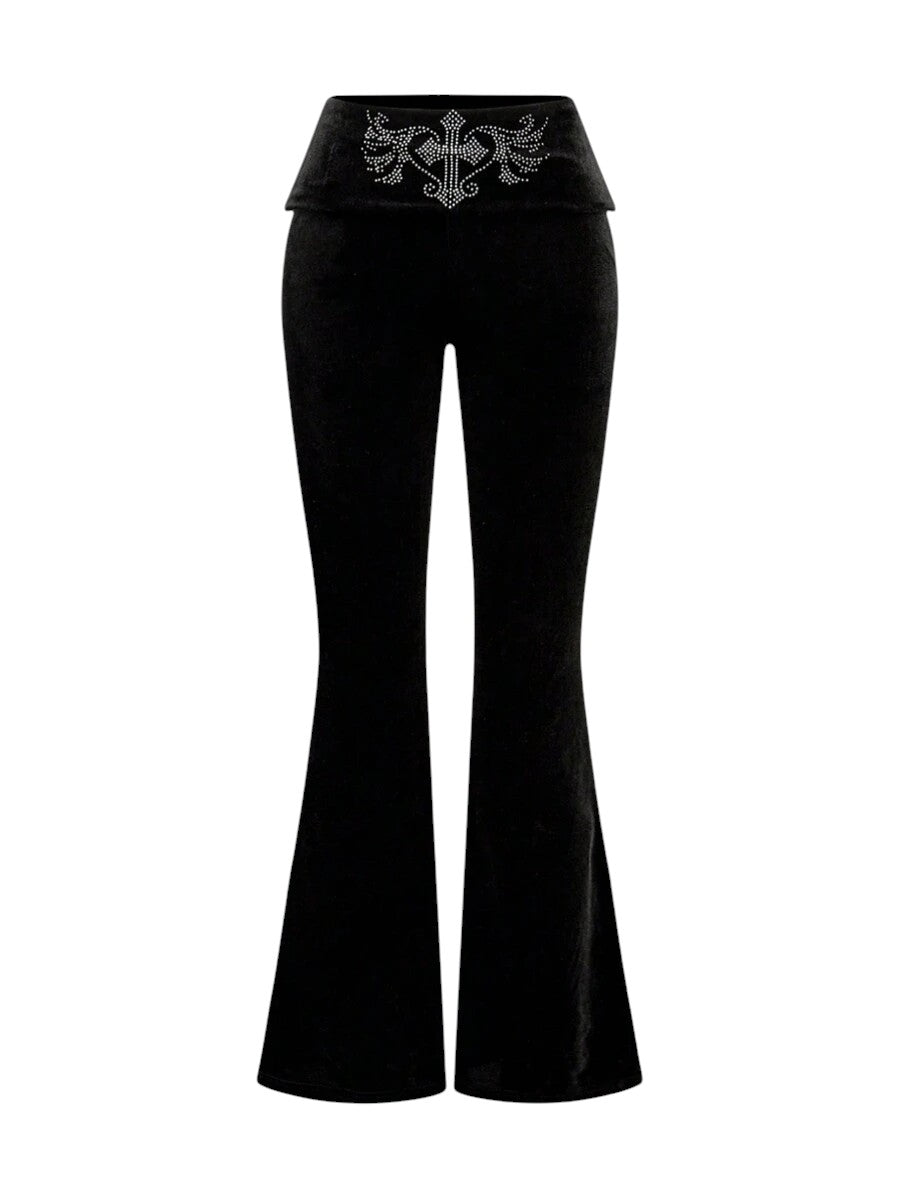 Black Velvet Cropped Hoodie & Low Rise Flare Pants Y2K Co-Ord Set