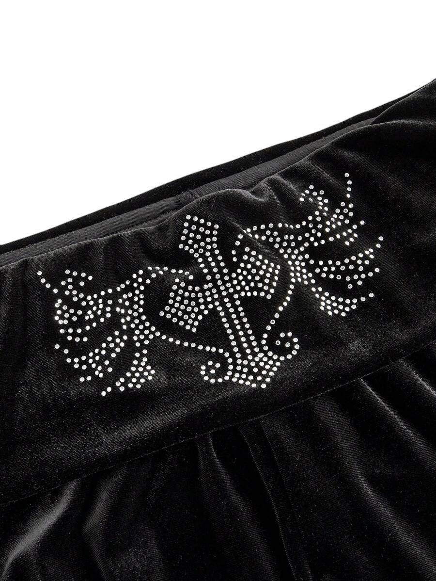 Black Velvet Cropped Hoodie & Low Rise Flare Pants Y2K Co-Ord Set