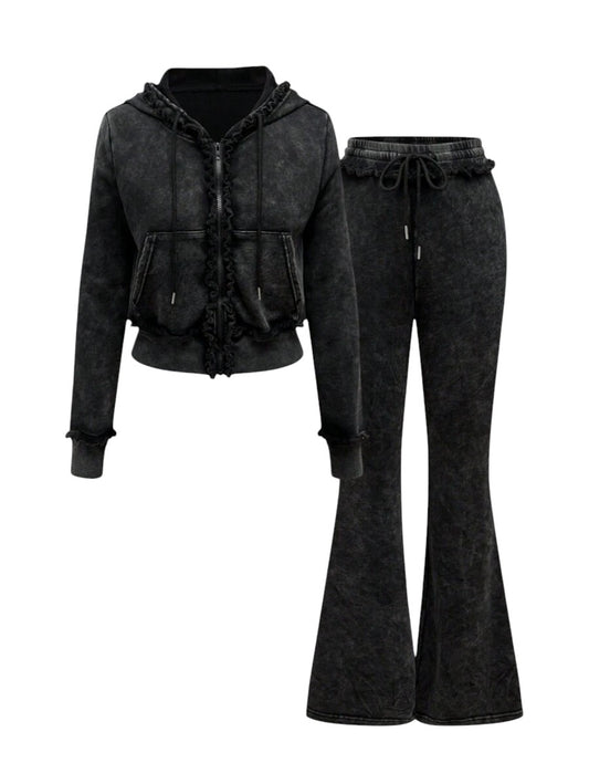 Distressed Zip Front Two-Piece Punk Set