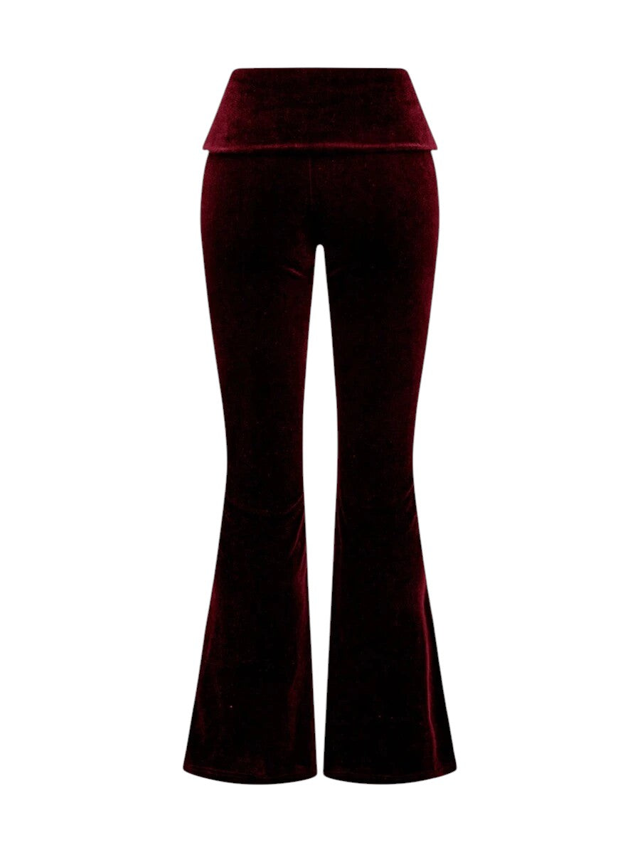 Burgundy Velvet Cropped Hoodie & Low Waist Flare Pants Y2K Co-Ord Set