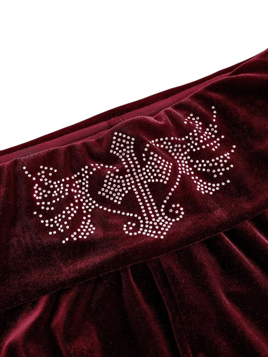 Burgundy Velvet Cropped Hoodie & Low Waist Flare Pants Y2K Co-Ord Set