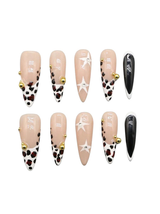 20pcs Y2K Leopard Gothic Contrast Press-On Nails Set