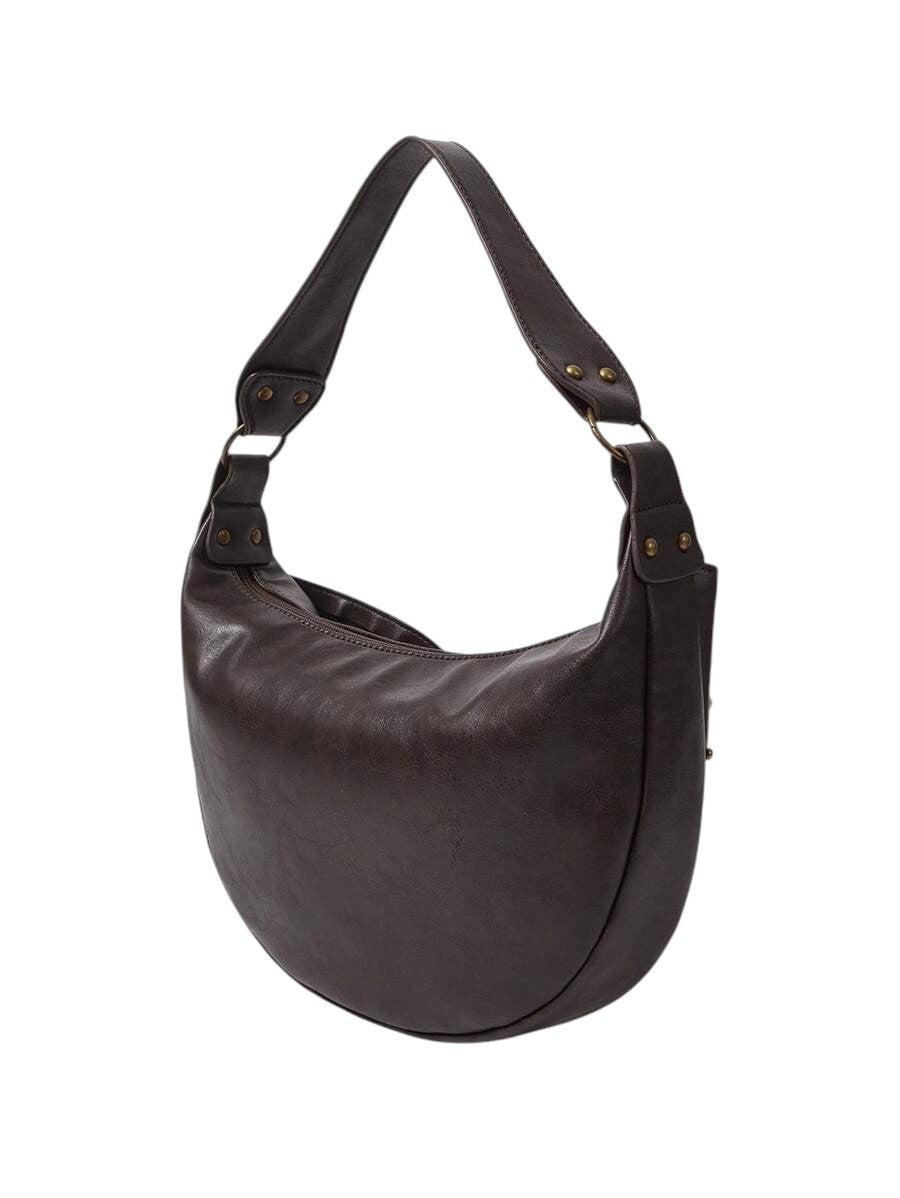 Vintage Studded Bow Chain Coffee Brown Shoulder Bag
