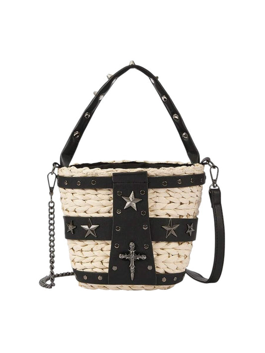 Women's Star Stud Color Block Shoulder Bag