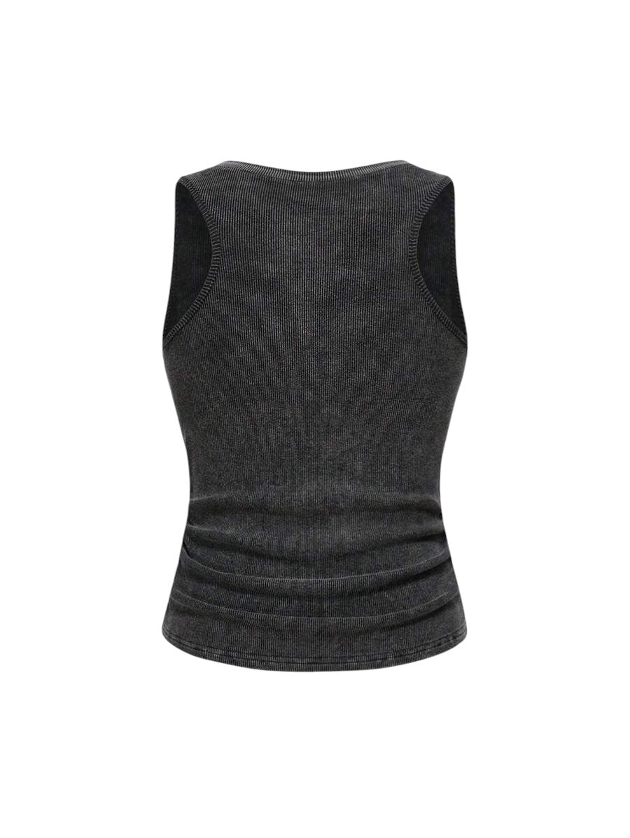 Women's Distressed Washed Ruched Tank Top with Cargo Pocket Detail