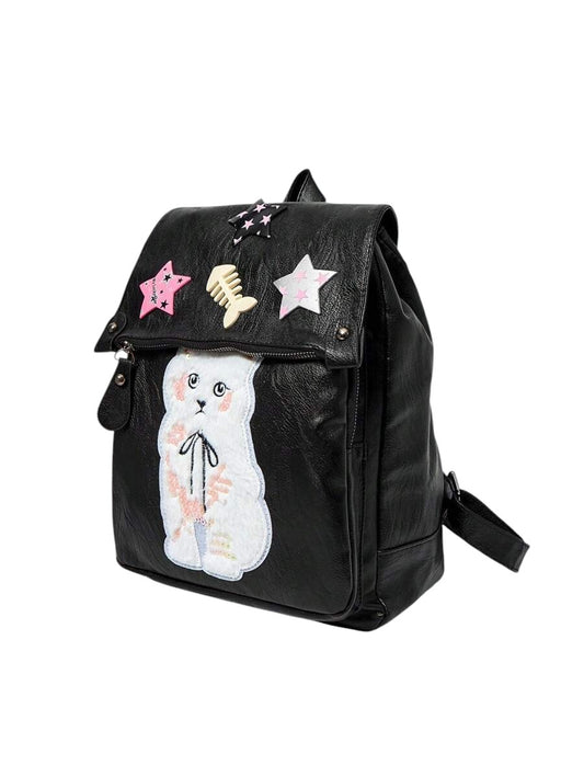 Kawaii Plush Kitten Charm Large Capacity School Backpack