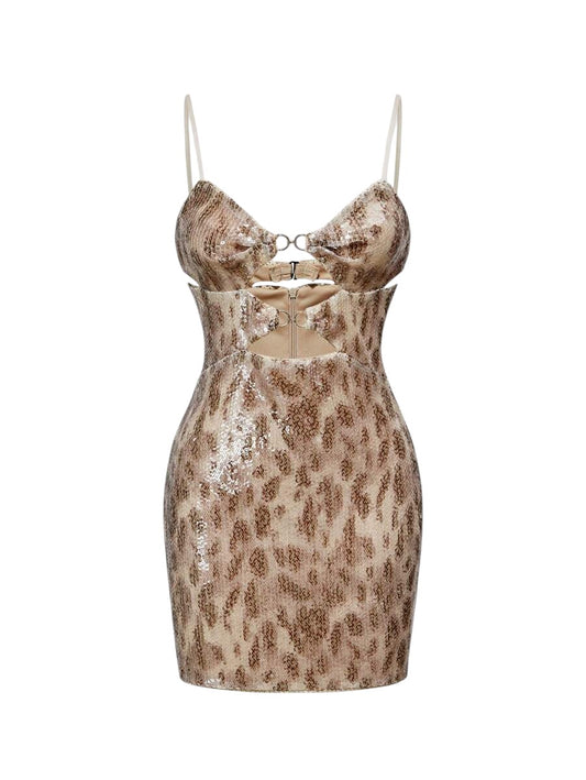 Leopard Print Beaded Slip Mini Dress