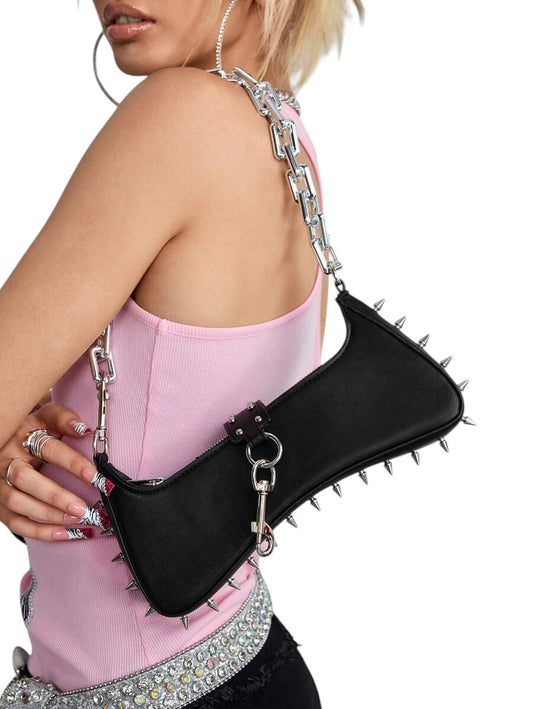 Studded Acrylic Chain Punk Black Shoulder Bag