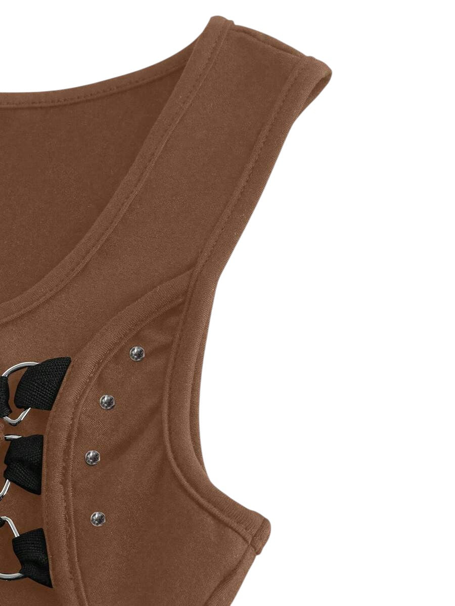 Women's Brown Asymmetrical Hem Functional Knit Top