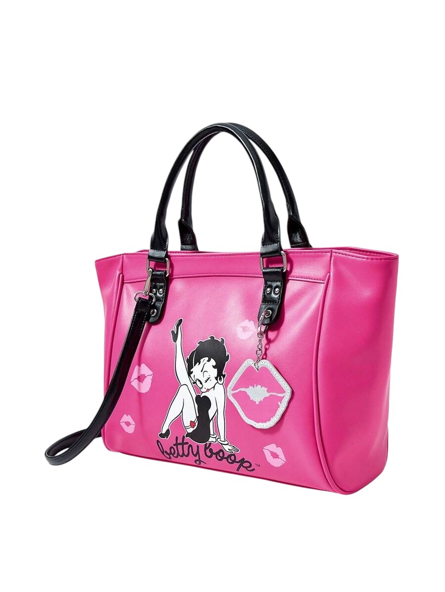 Women's Hot Pink Betty Boop Graphic Motorcycle Tote Bag